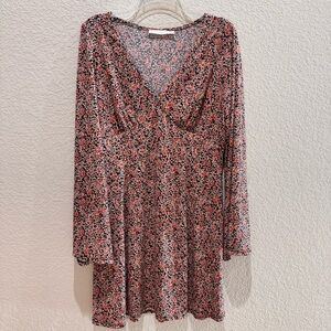 Lush Floral V-Neck Long Sleeve Dress